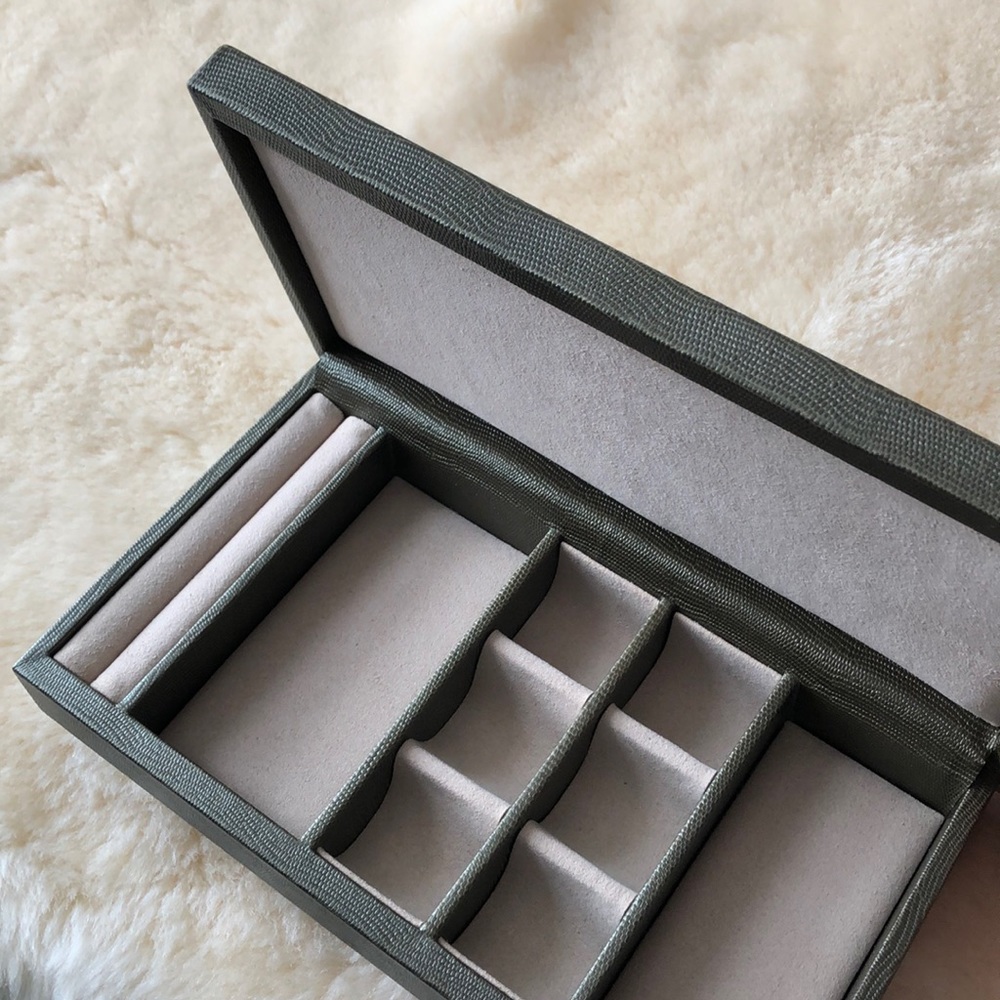 Gorgeous olive green Italian leather jewelry box.